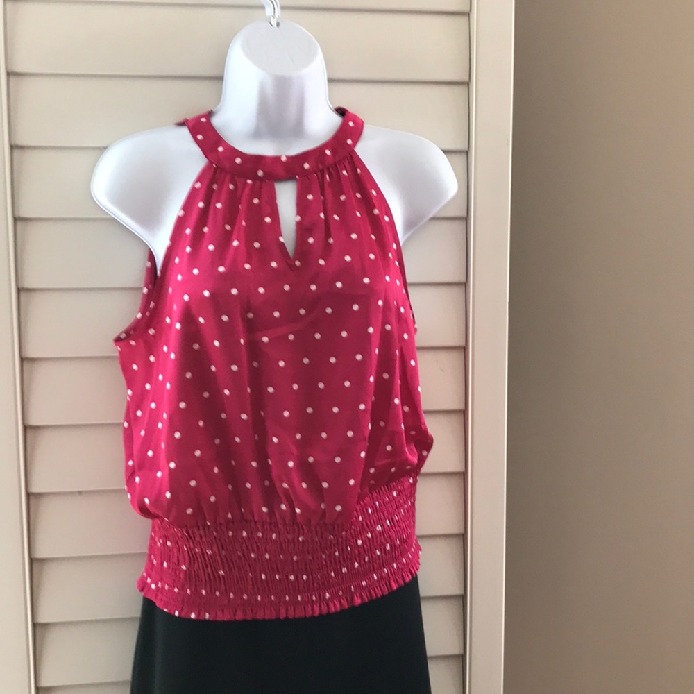 INC tie back open shoulder blouse, pink dot sz PM